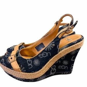 UGG Noella Blue Platform Sandal w/Twine Wrap.